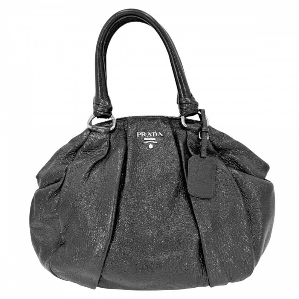 Prada handbag, women's tote bag, shoulder PRADA leather, black, silver hardware